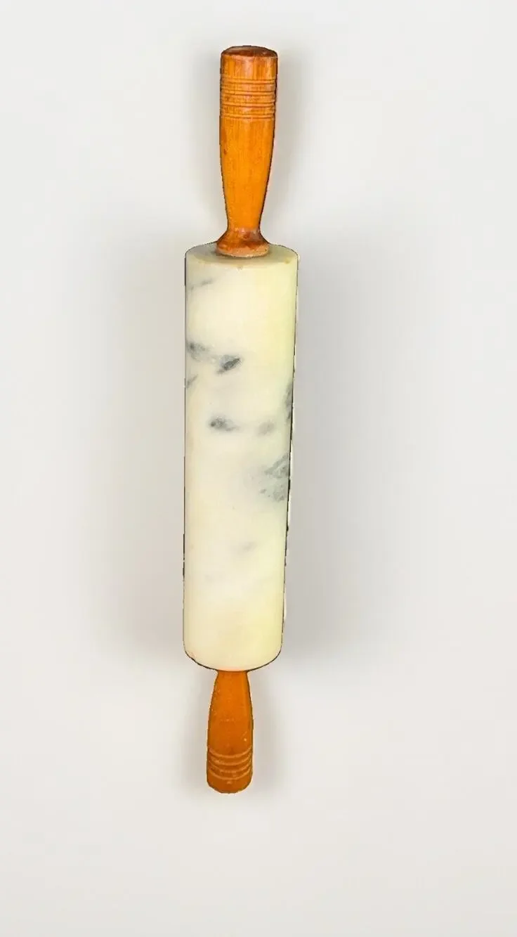 Vintage MARBLE GOURMET ROLLING PIN with Wooden Handles 18” Heavy